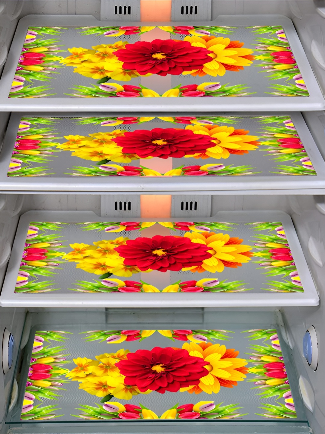 

LooMantha Maroon & Yellow 4 Pieces Floral Printed Fridge Mat