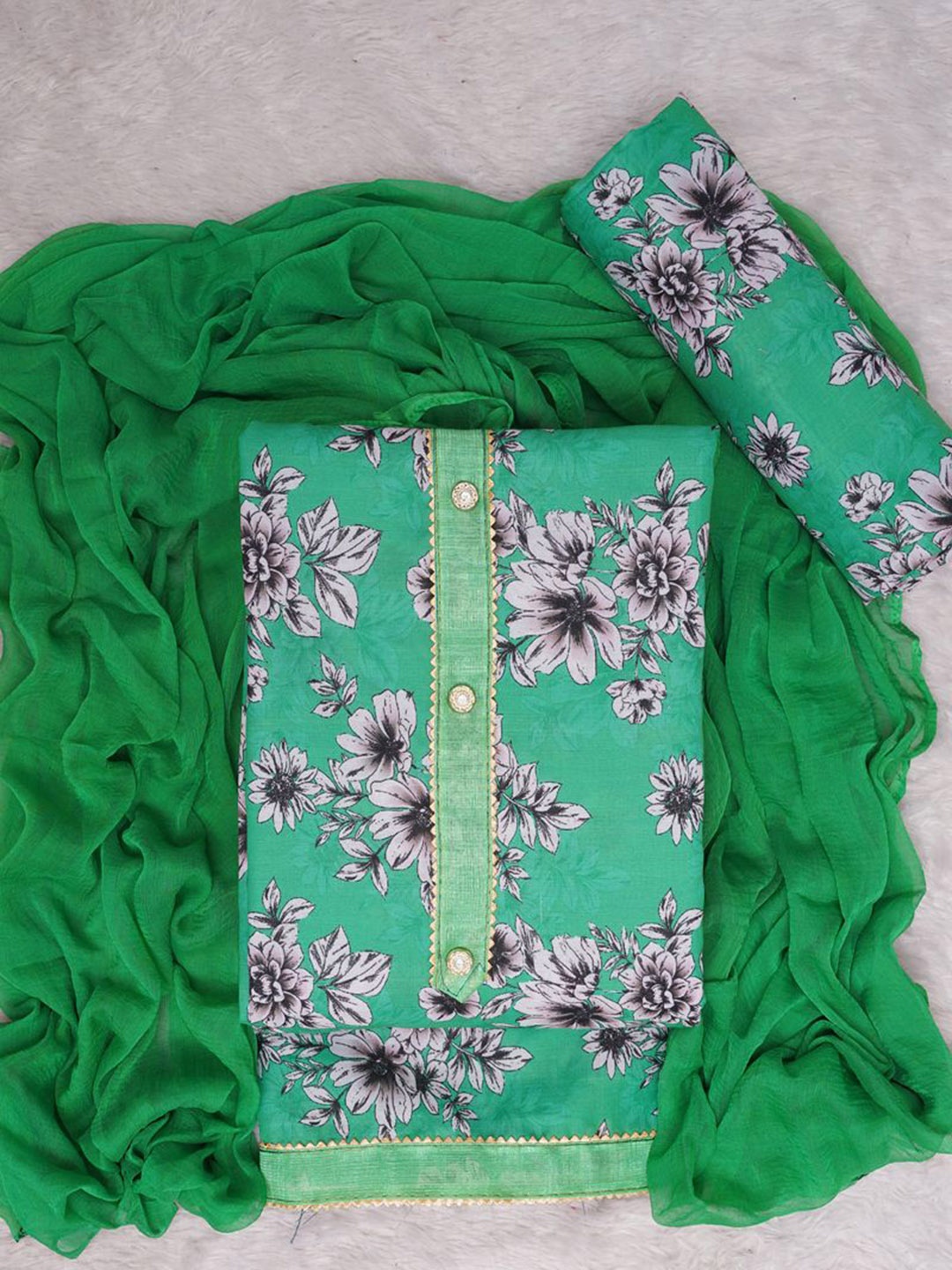 

ASISA Floral Printed Gotta Patti Cotton Silk Unstitched Dress Material, Green