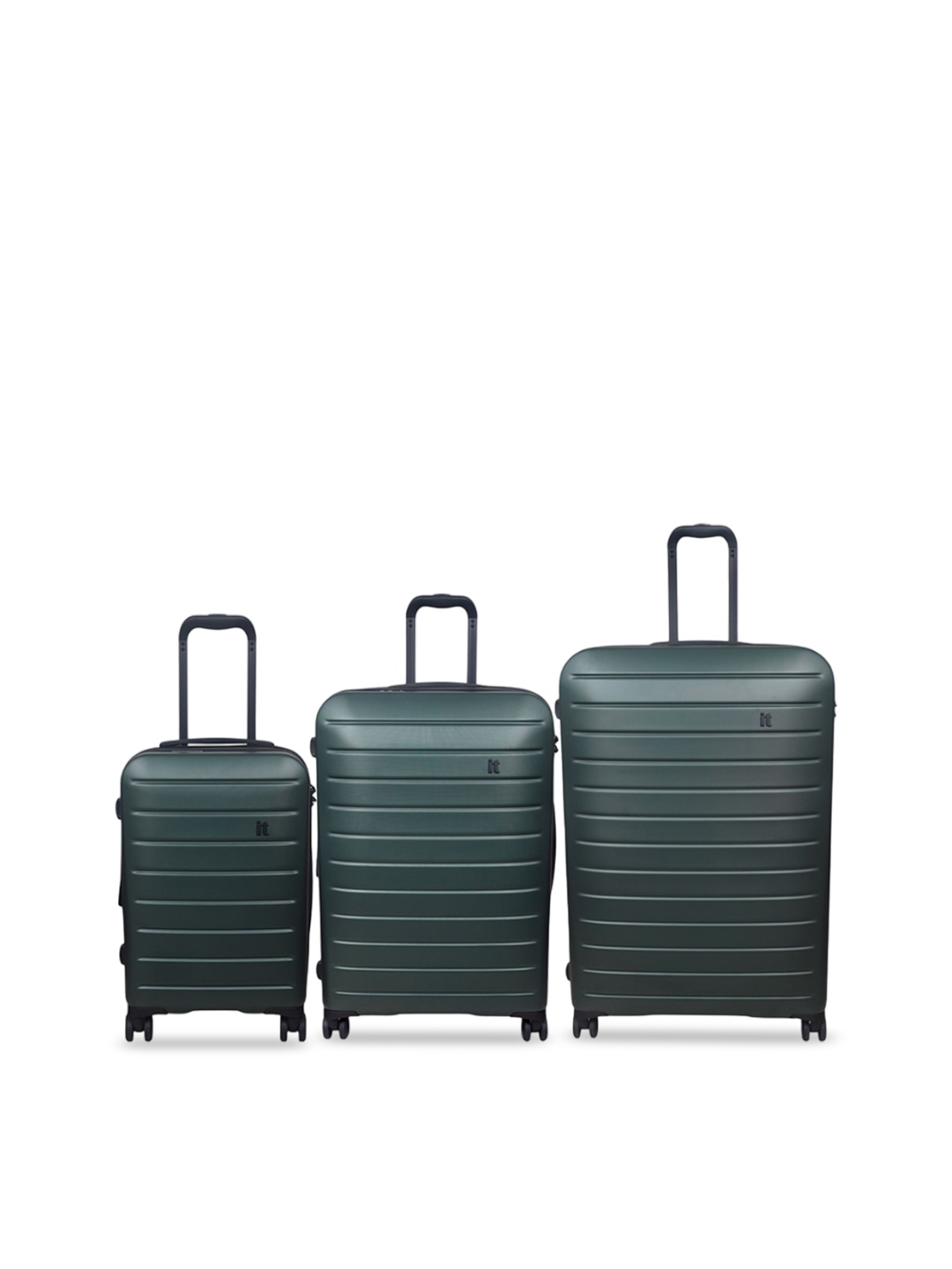 

IT luggage Set Of 3Textured Hard-Sided Large Medium & Cabin Trolley Bags, Green