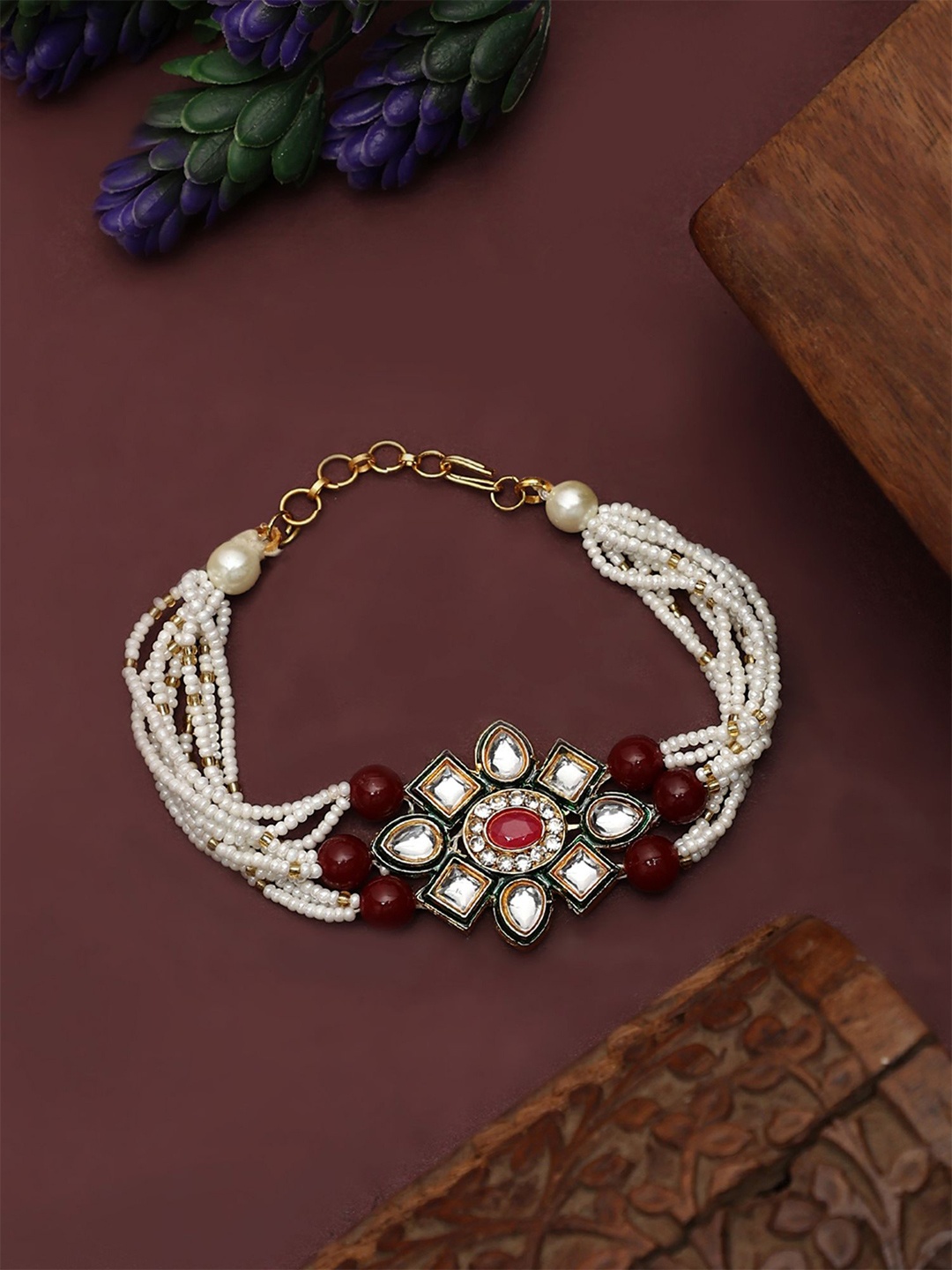 

Anouk Gold-Plated Kundan Studded & Pearl Beaded Wraparound Bracelet