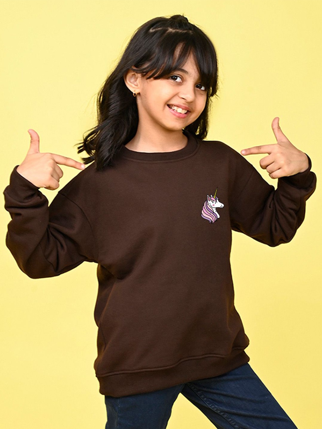 

NUSYL Girls Graphic Printed Oversized Sweatshirt, Brown