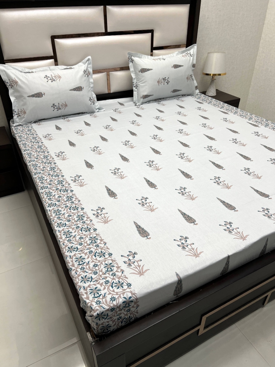 

Pure Decor Royal Passion Grey & Tan Ethnic 380 TC Queen Bedsheet With 2 Pillow Covers