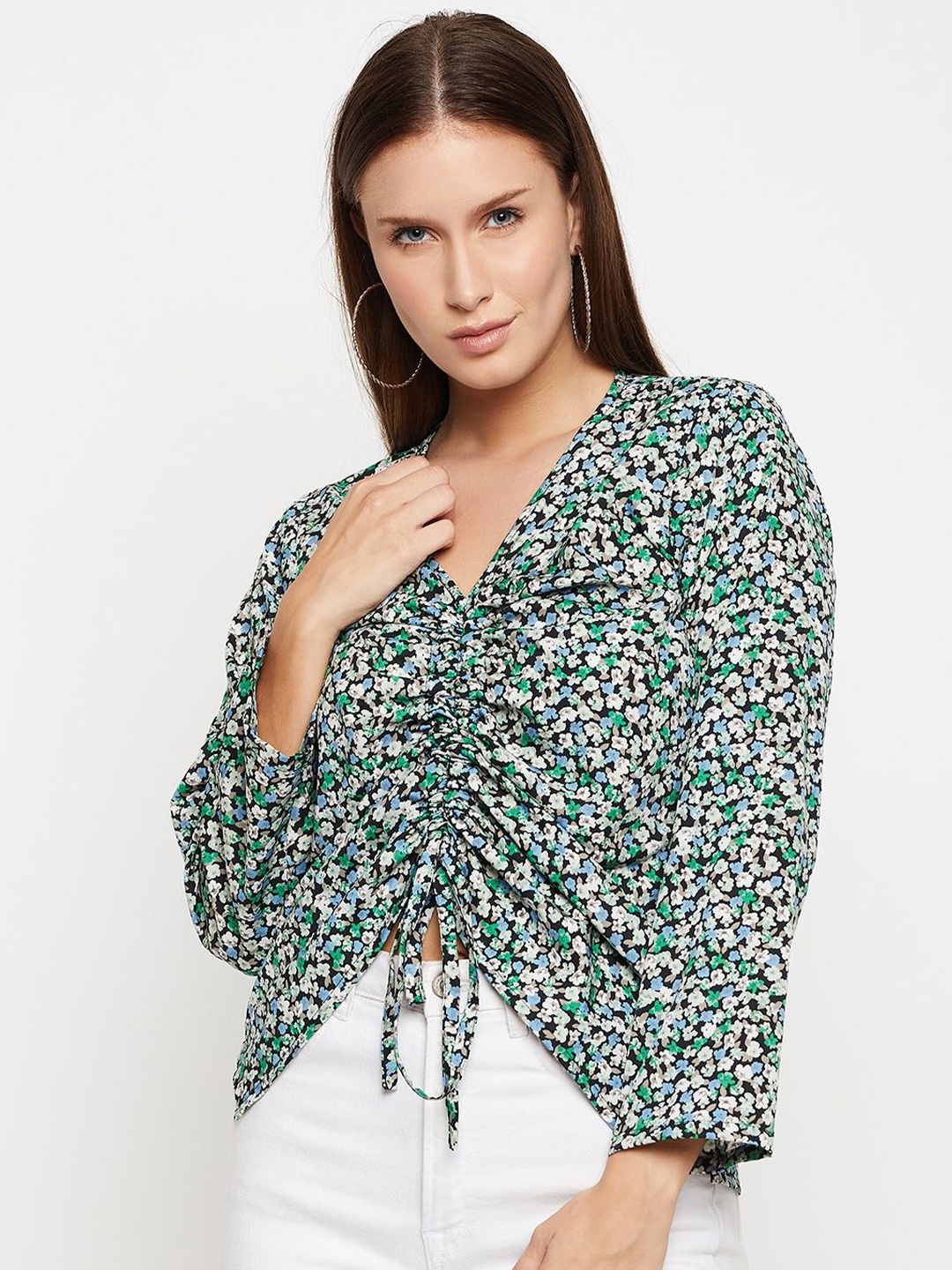 

Murcia Floral Print Georgette Crop Top, Multi