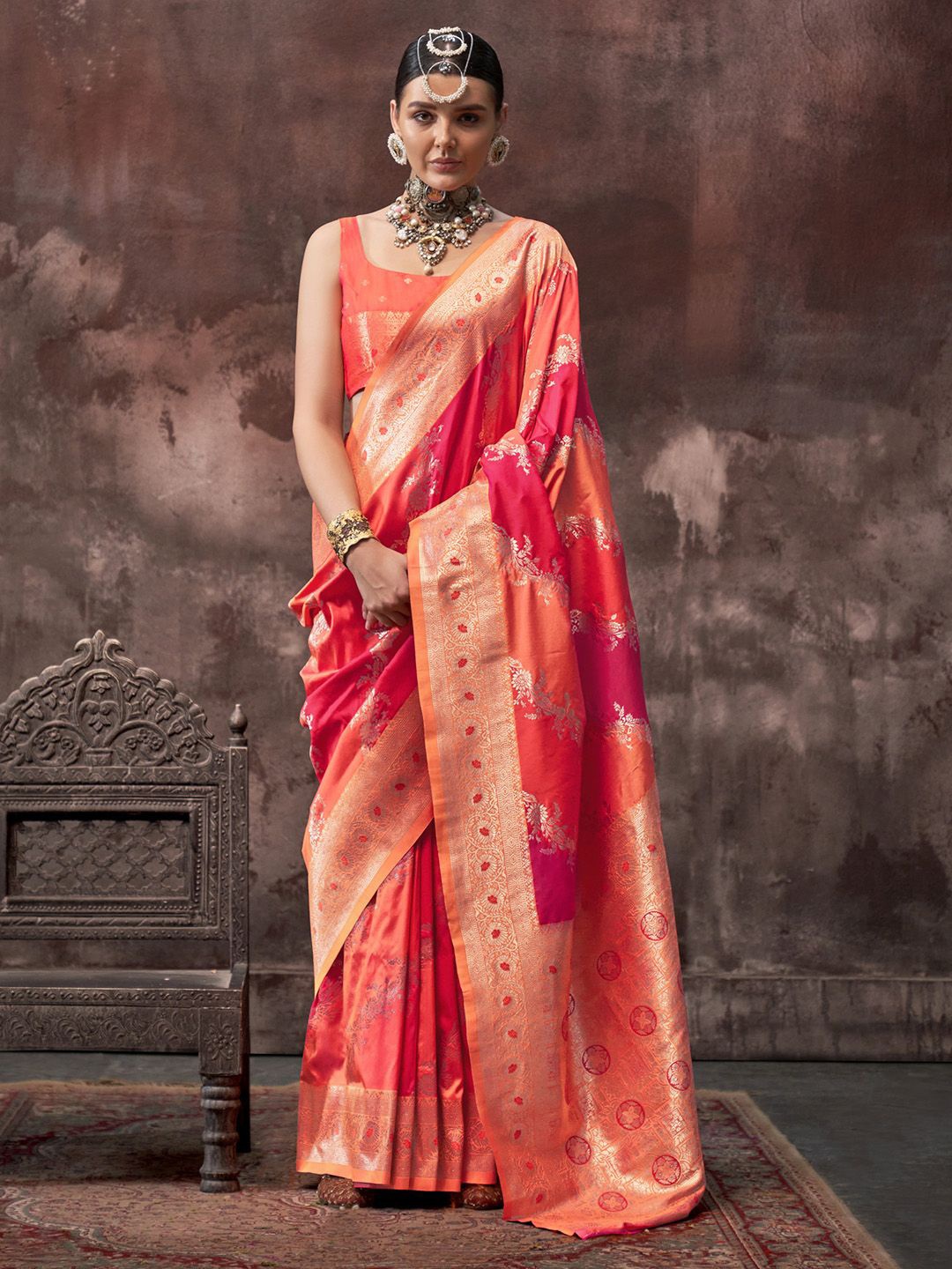 

Saree mall Ethnic Motifs Woven Design Banarasi Saree, Red