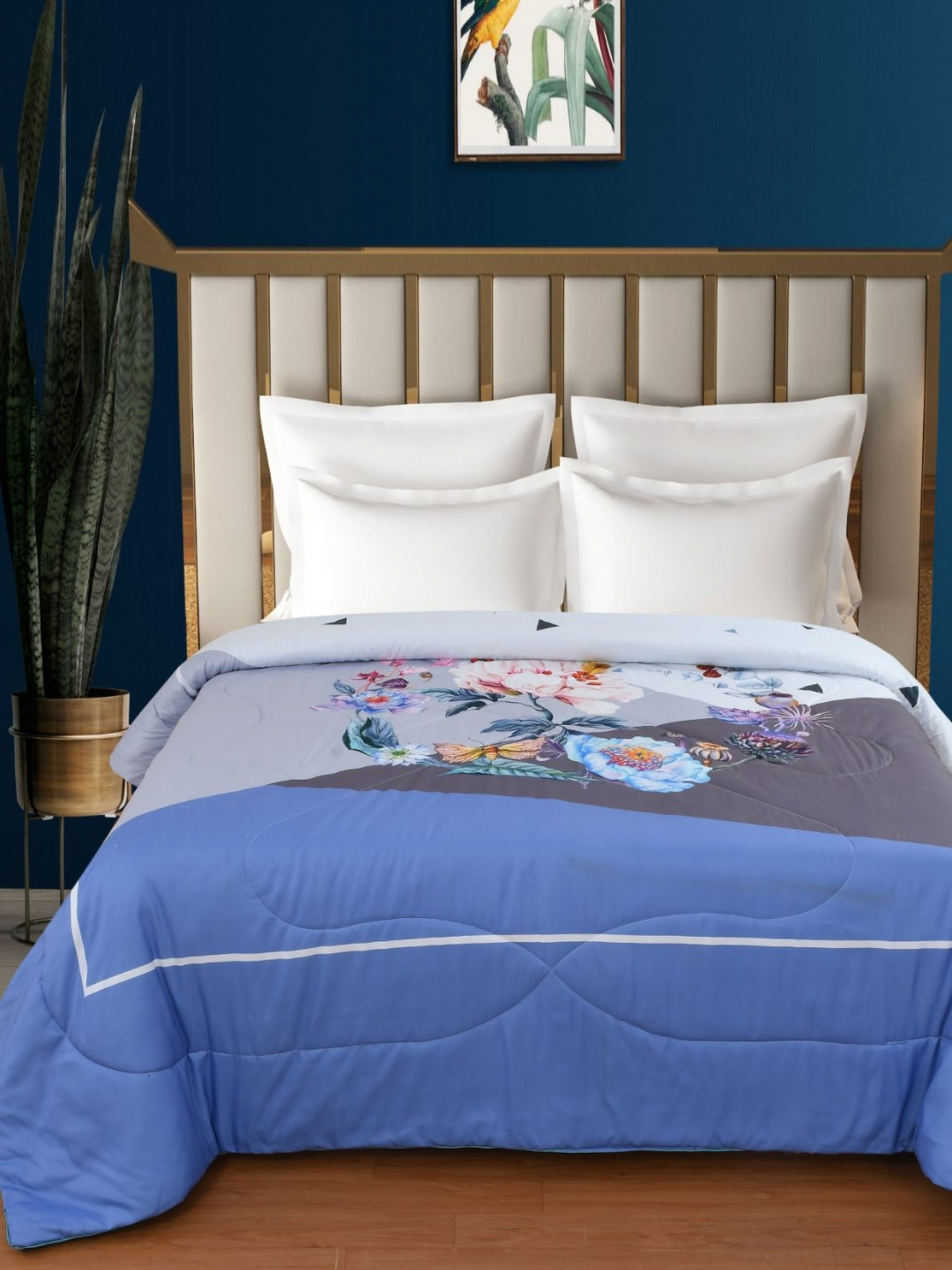 

Florida Fabia Blue & Pink Floral 120 GSM Reversible AC Double Bed Comforter