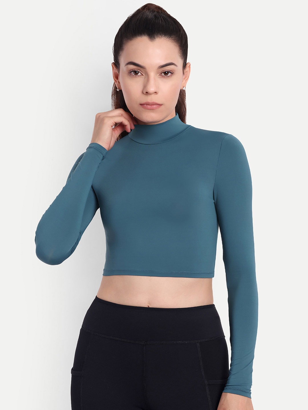 

So What High Neck Crop Top With Tights, Teal