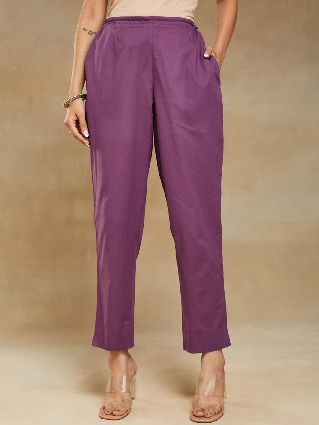 

Fabindia Women Pleated Trousers, Purple
