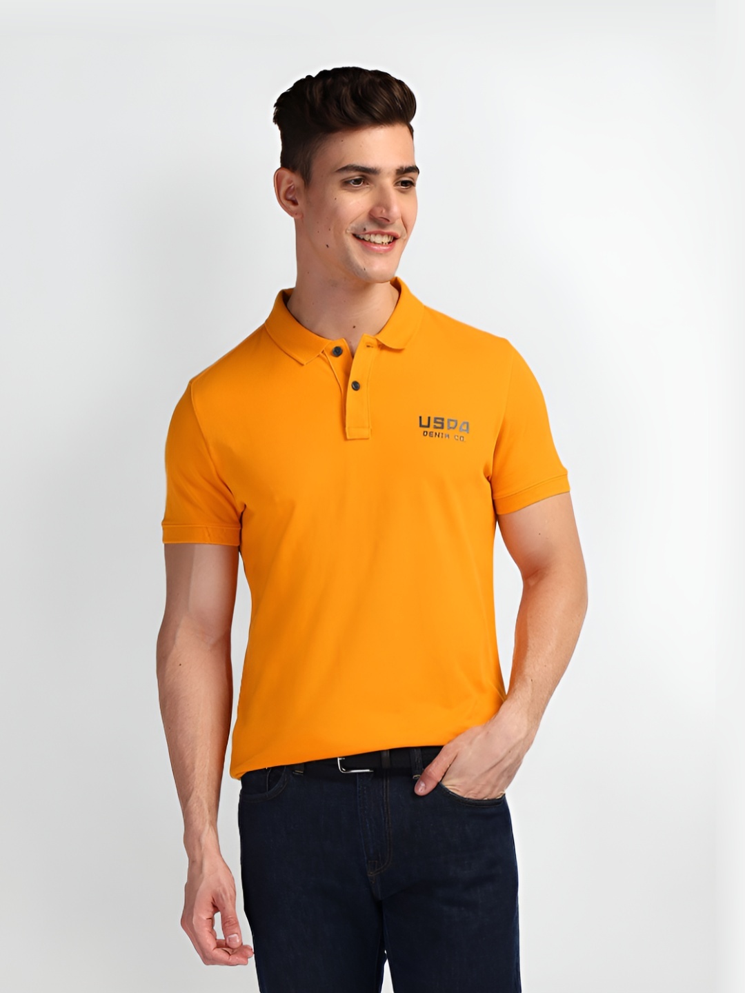 

U.S. Polo Assn. Denim Co. Men Solid Polo Collar Cotton Slim Fit T-Shirt, Yellow