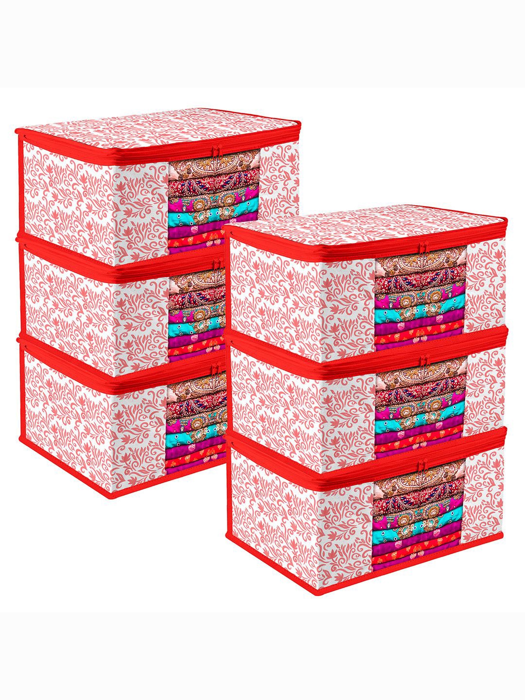 

Kuber Industries Red & White 6 Pieces Printed Multi-Utility Organisers