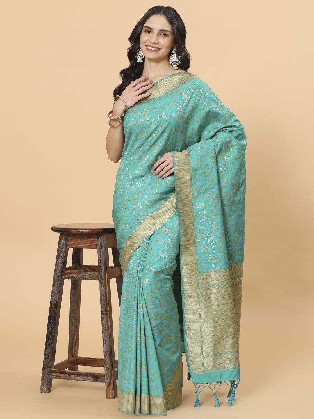 

Meena Bazaar Woven Zari Art Silk Saree, Blue