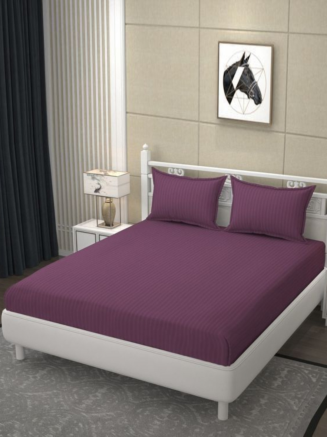 

BELVOSTUM Lavender Striped 250 TC King Bedsheet with 2 Pillow Covers