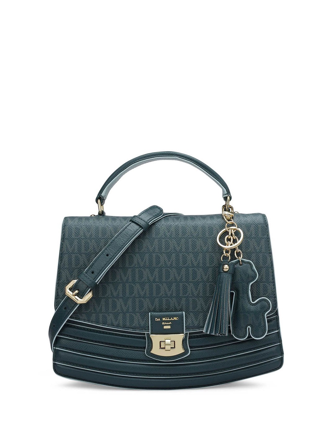 

Da Milano Animal Textured Leather Satchel with Quilted, Blue