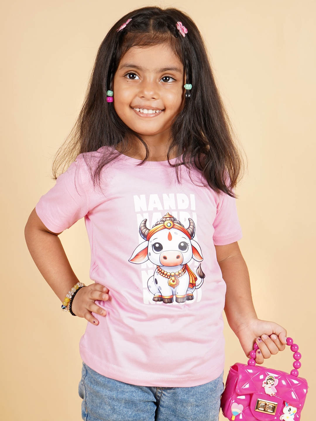 

PRABHUBHAKTI Unisex Kids Bio Finish Graphic Printed Round Neck Cotton T-Shirt, Pink
