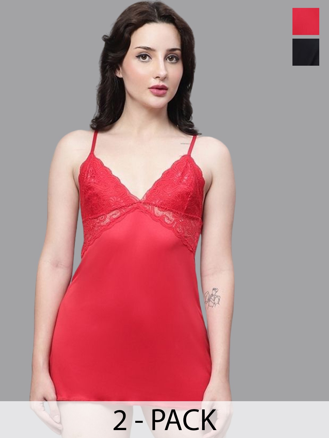 

Shararat Pack of 2 Net Baby Doll, Red