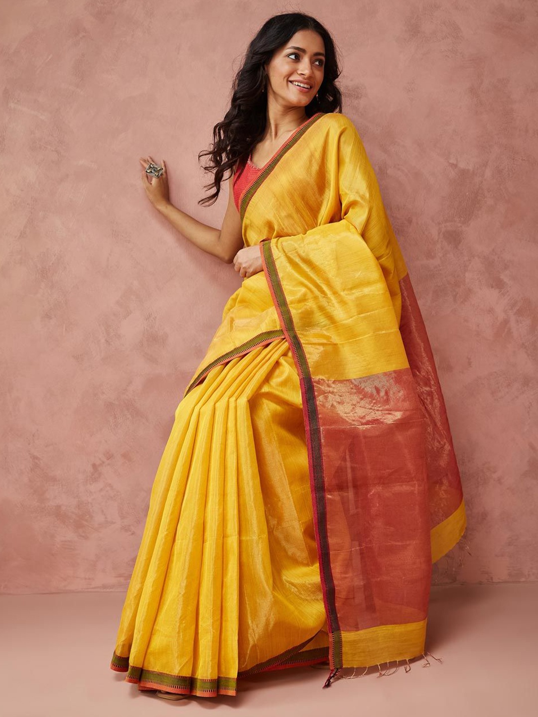 

Fabindia Mustard Maheshwari Sari
