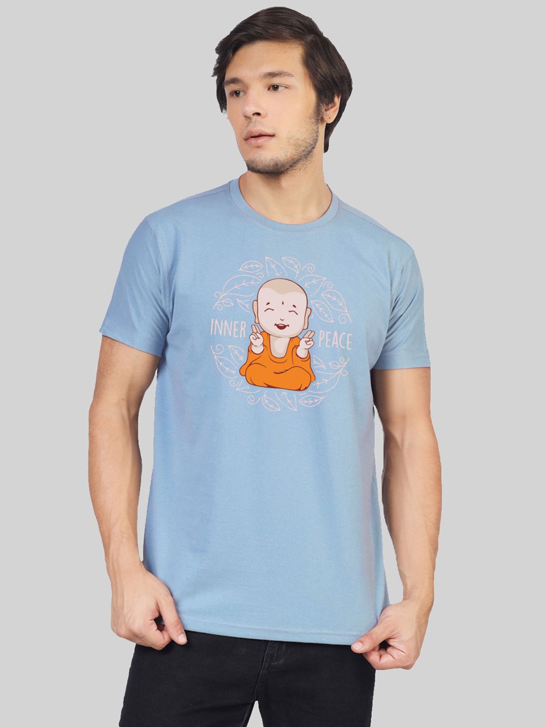 

Greylongg Men Printed Applique T-shirt, Blue
