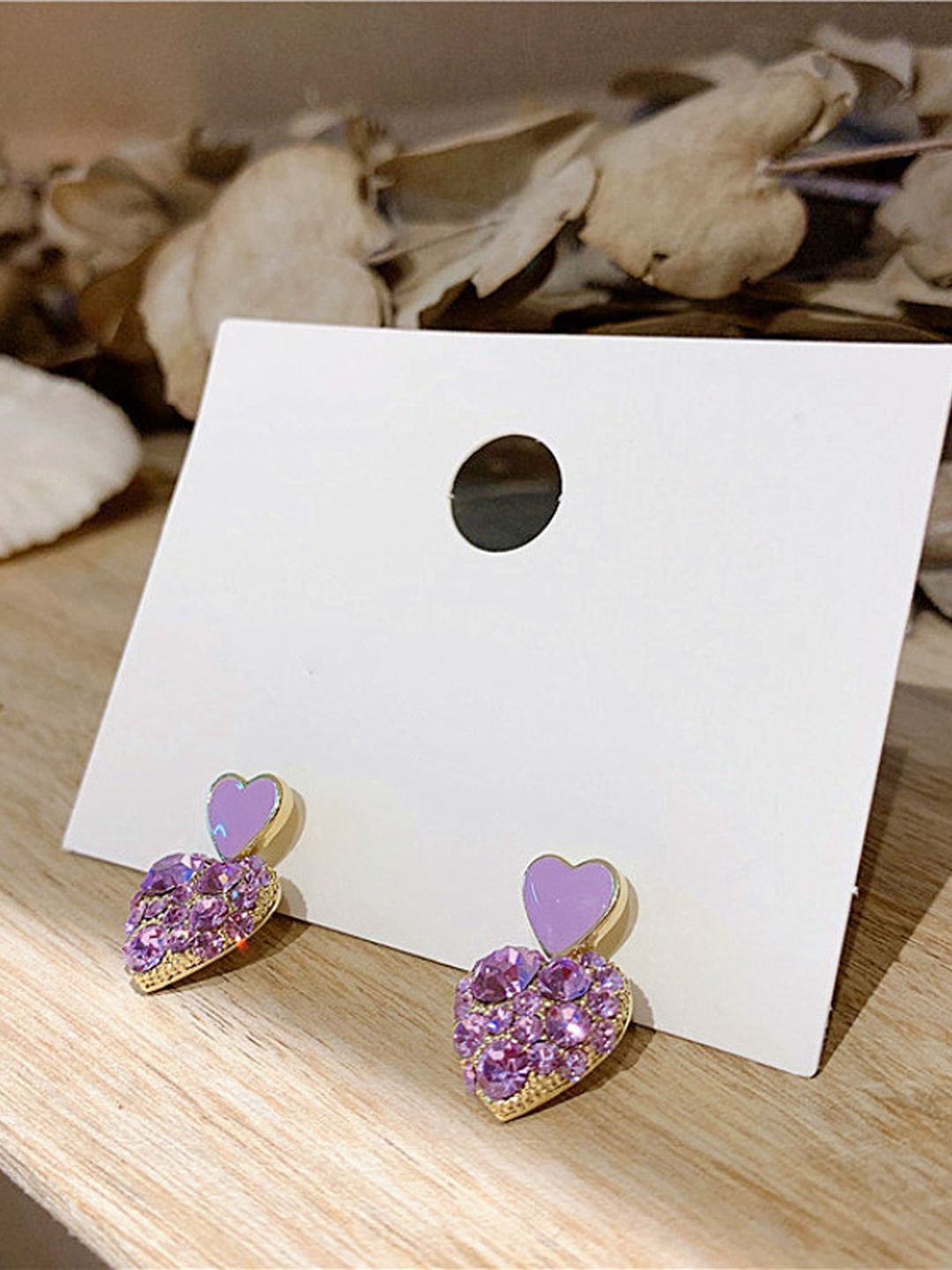 

FIMBUL Gold Plated Stainless Steel Rhinestone Heart Shaped Drop Earrings