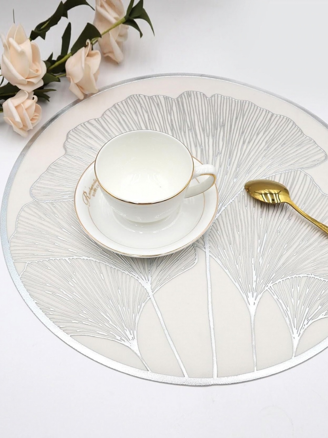 

LooMantha Beige and SilverToned Floral Printed Table Placemat