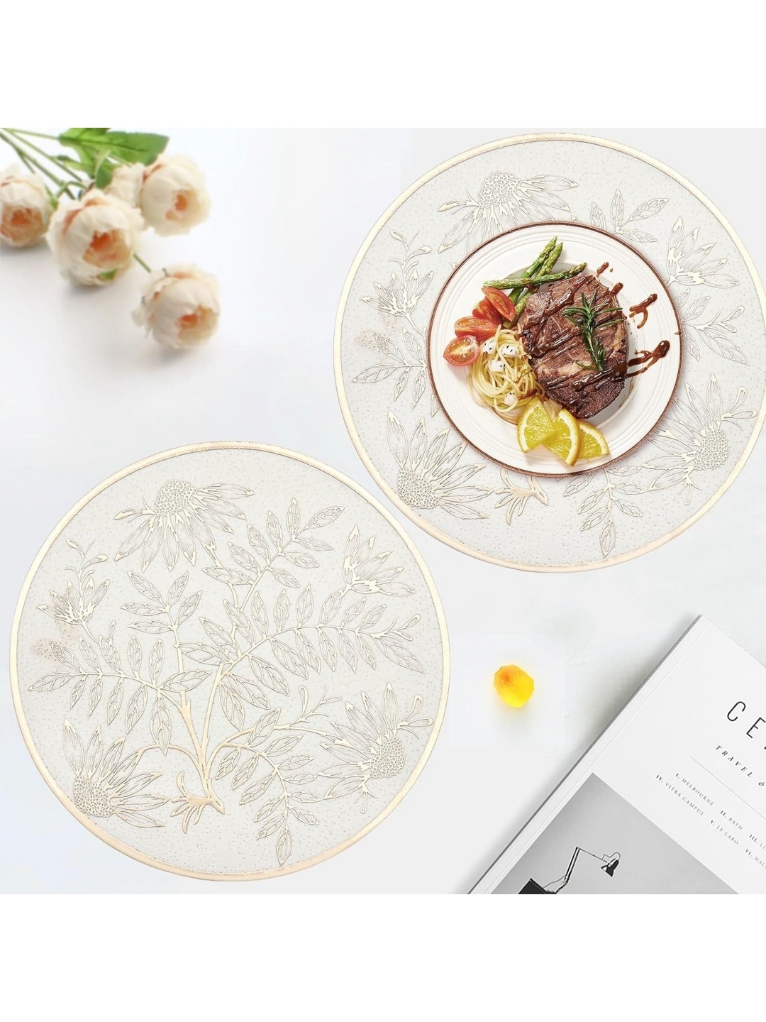

LooMantha Gold Toned & Off White 2 Pieces Printed Table Placemats