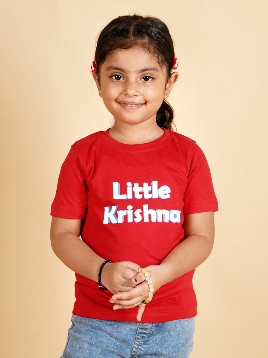 

PRABHUBHAKTI Unisex Kids Bio Finish Typography Printed Round Neck Cotton T-Shirt, Red