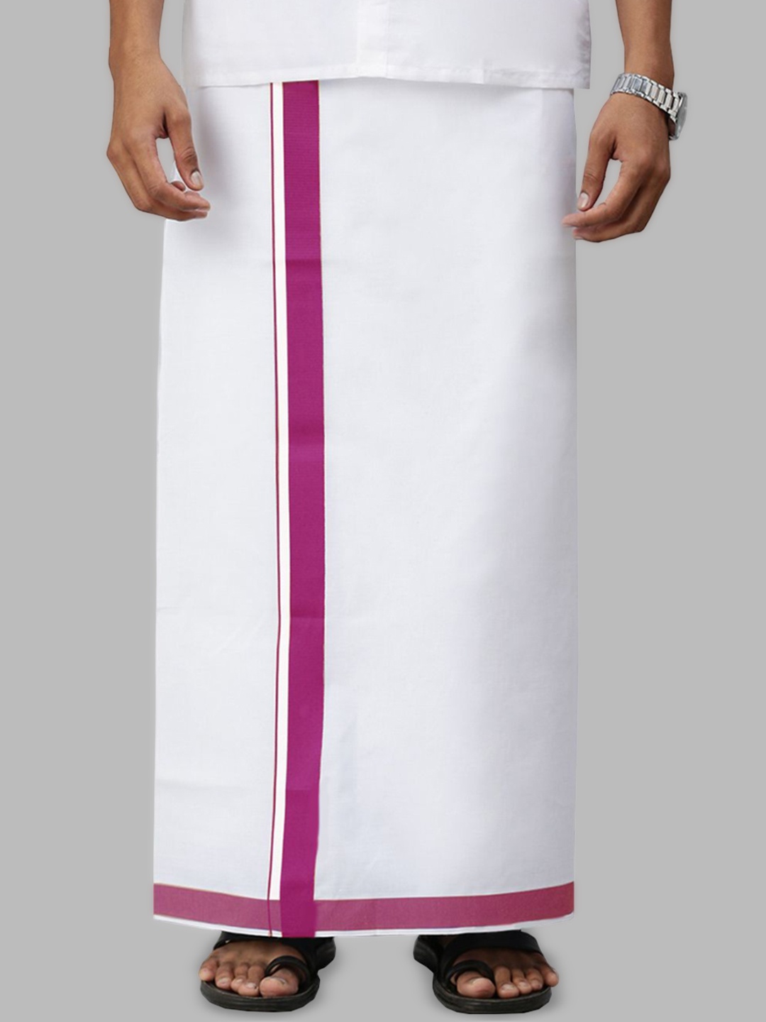 

RAMRAJ Men Solid Dhoti With Fancy Border, White