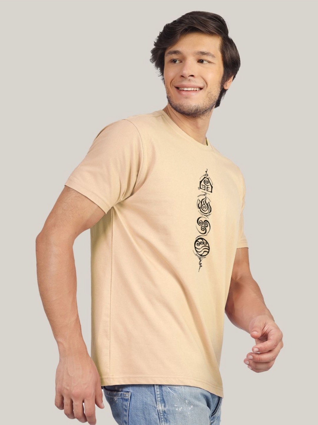 

Greylongg Men Printed Raw Edge T-shirt, Beige