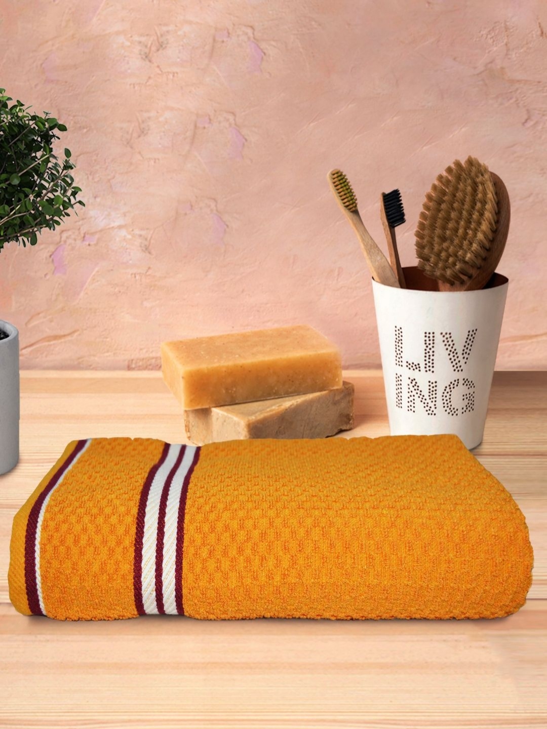 

Aura Yellow & White Striped Cotton 500 GSM Bath Towel