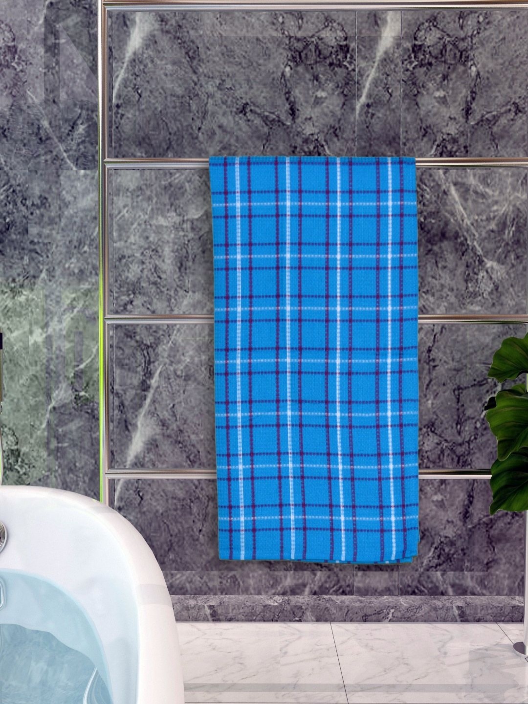 

Aura Blue & White Printed Cotton 250 GSM Bath Towel