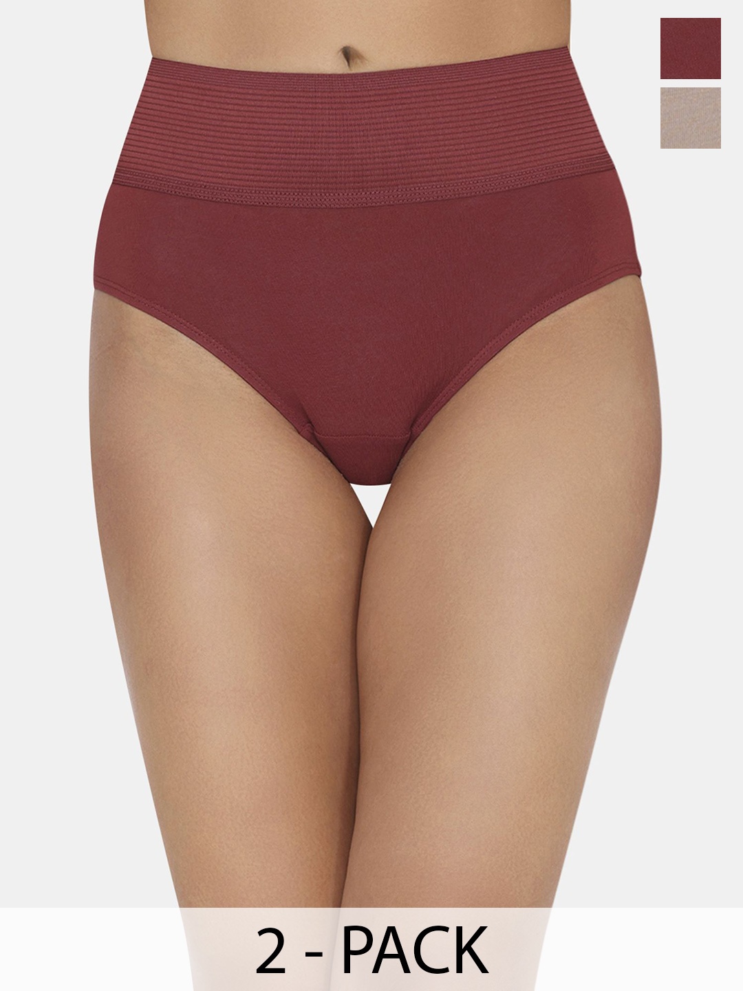 

Zivame Pack Of 2 Solid High-Rise Hipster Briefs, Nude