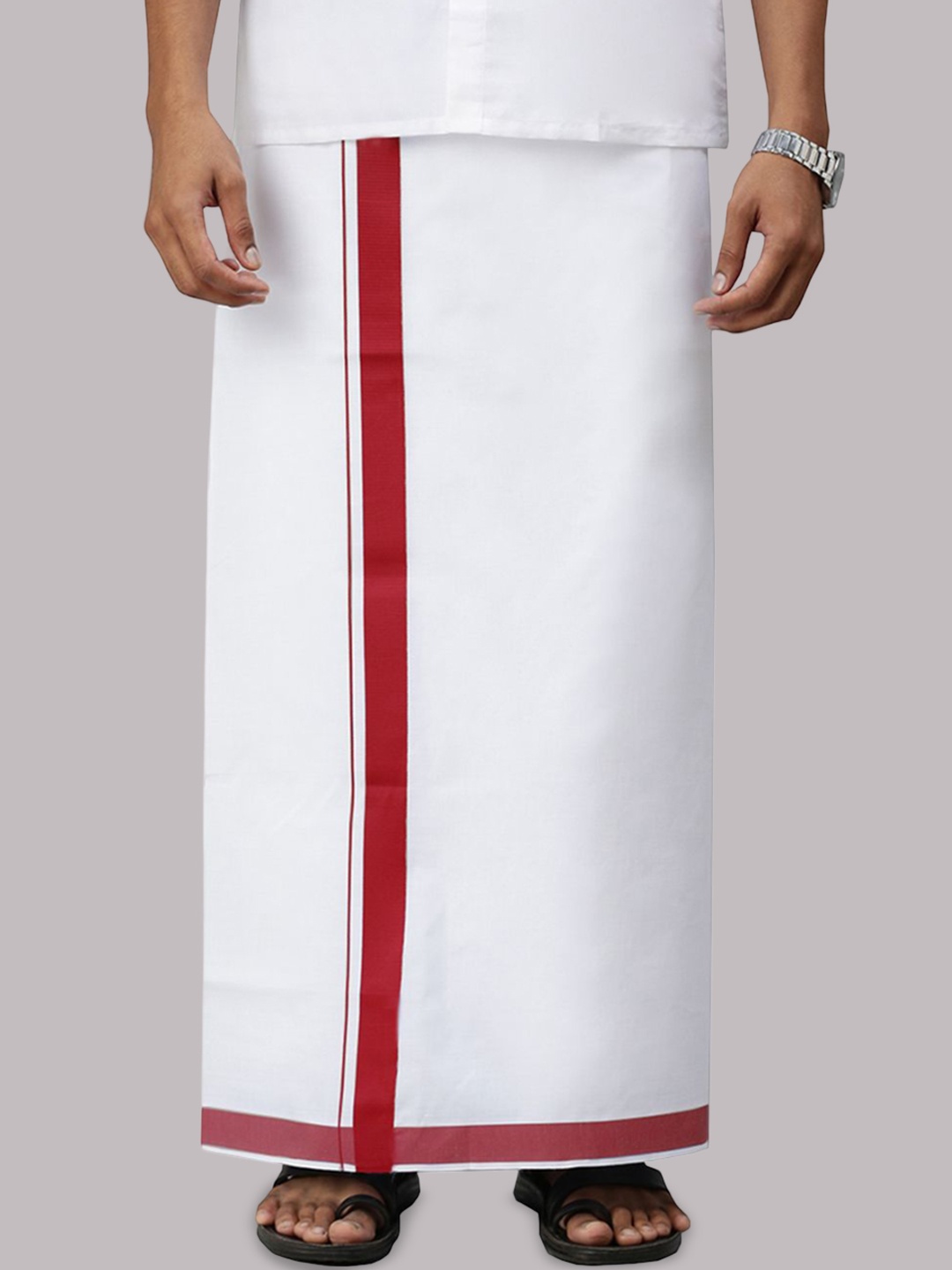 

RAMRAJ Men Solid Dhoti With Fancy Border, White