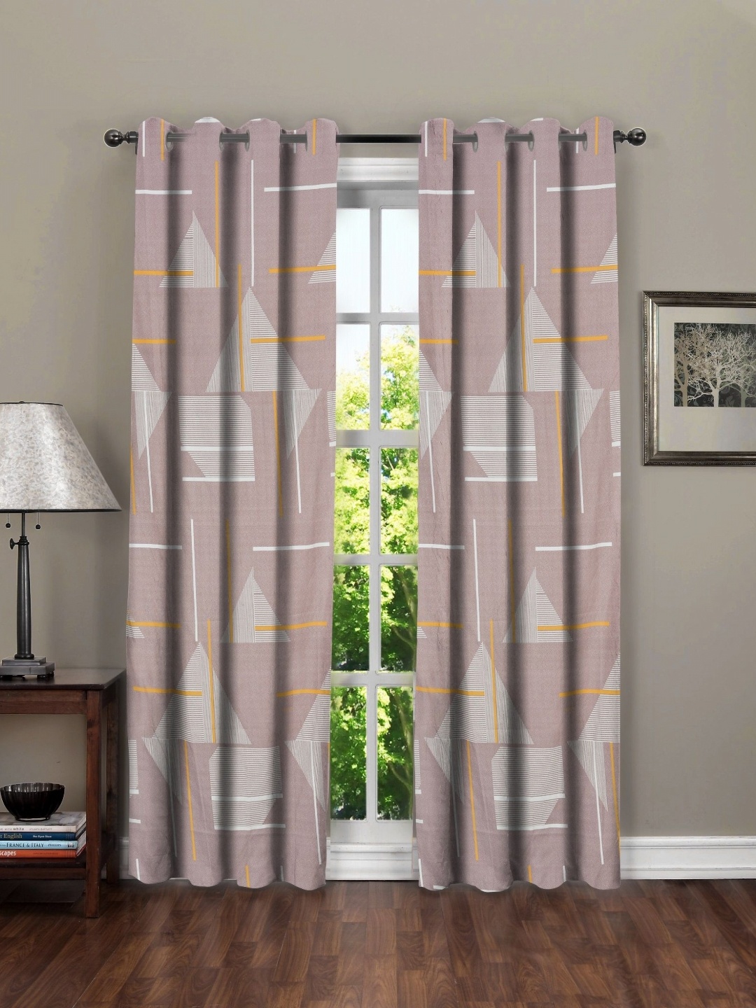

RRC Purple & Grey Set of 2 Geometric Window Curtain