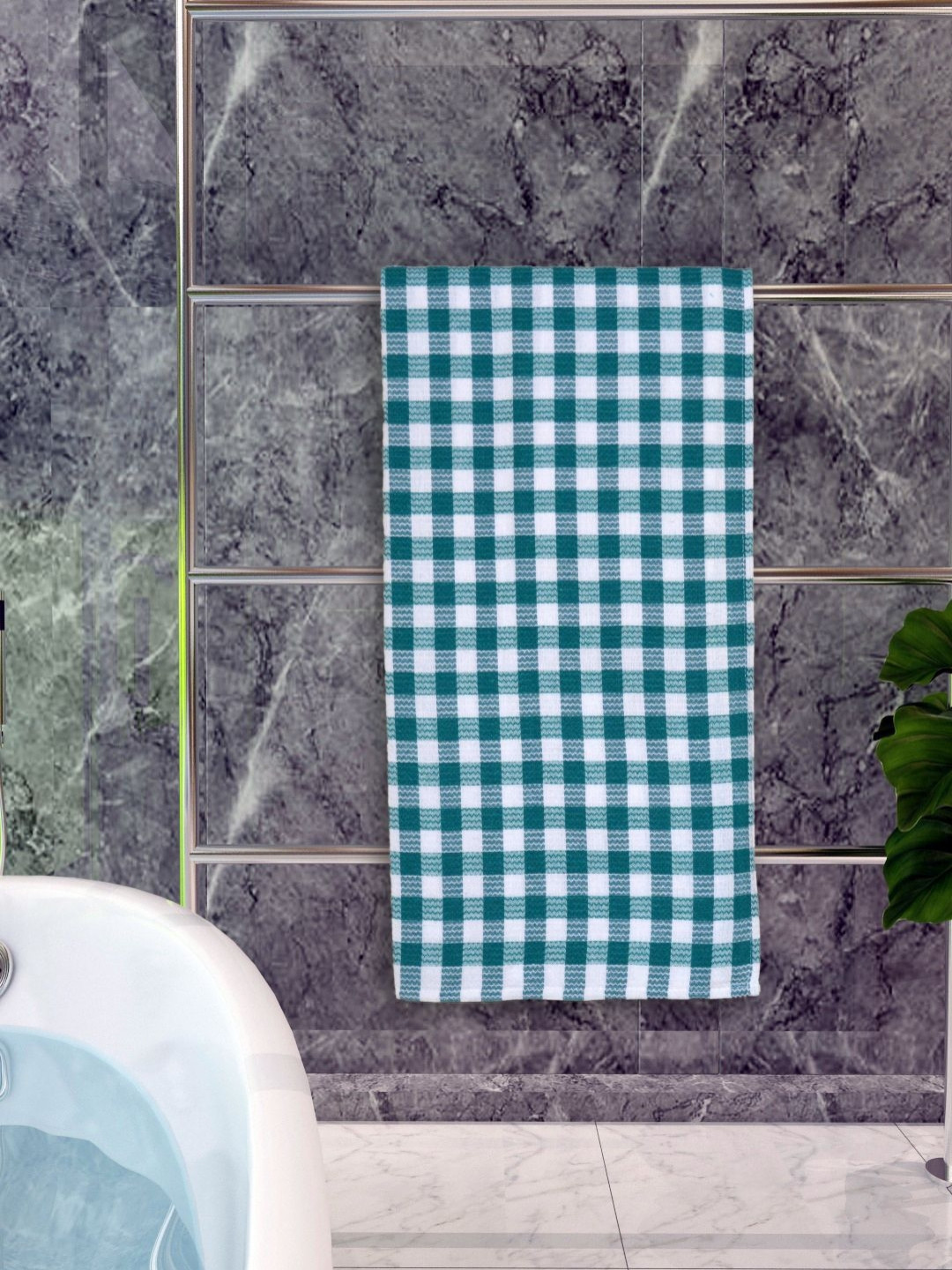 

Aura Green & White Checked Cotton 250 GSM Bath Towel