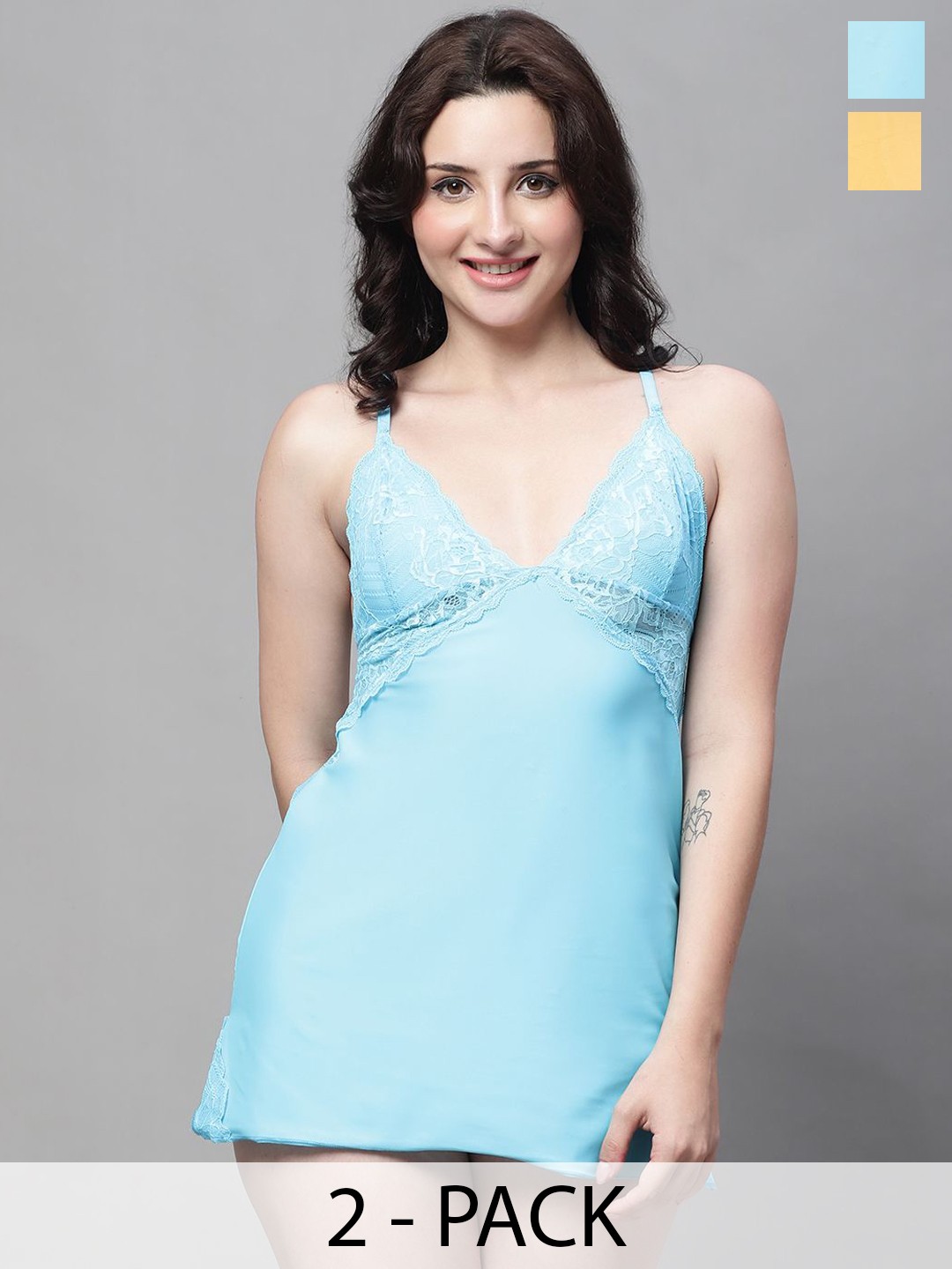 

Shararat Pack of 2 Net Self Design Baby Doll, Blue