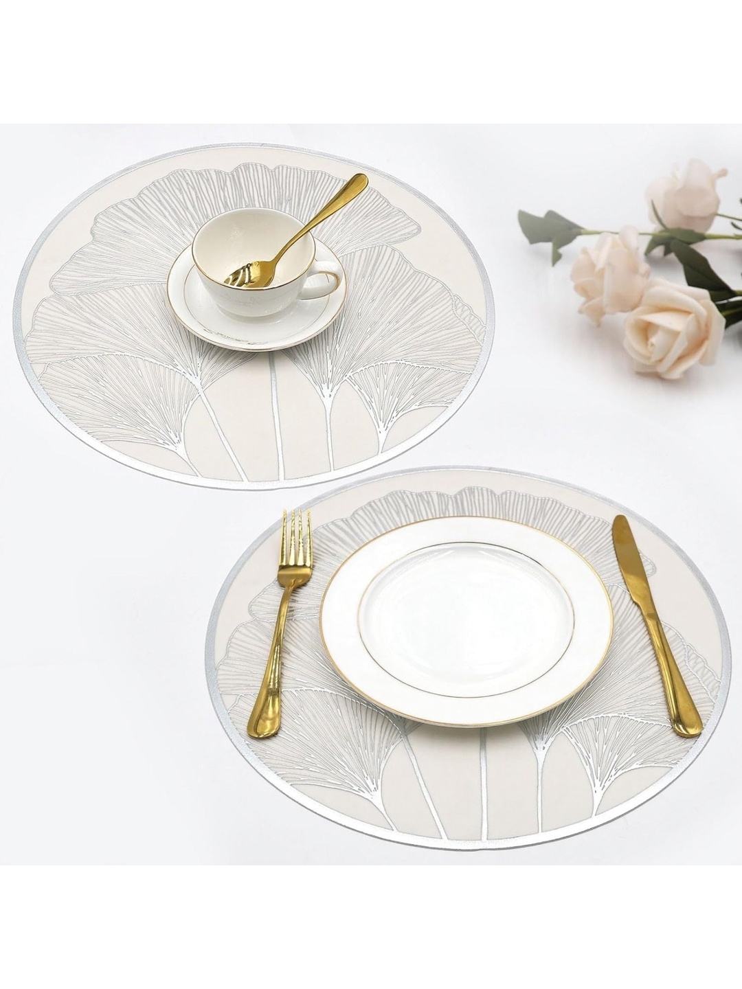 

LooMantha Beige and SilverToned 2 Pcs Floral Table Placemats