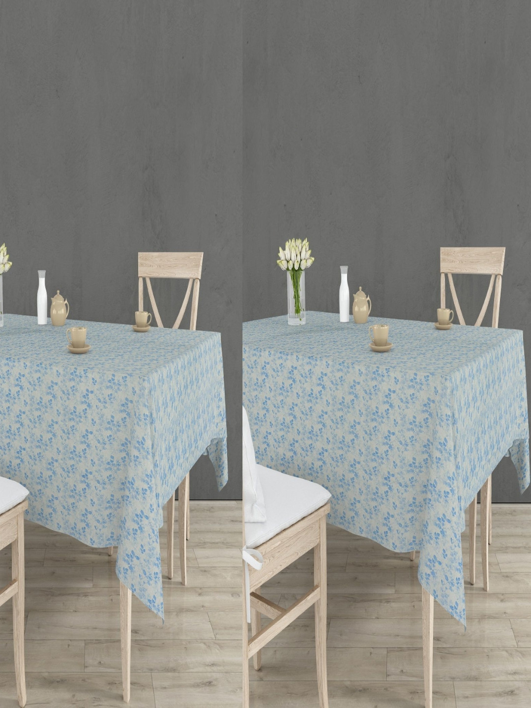 

RRC Turquoise Blue Set of 2 Floral Anti-Slip Cotton 4-Seater Table Cover