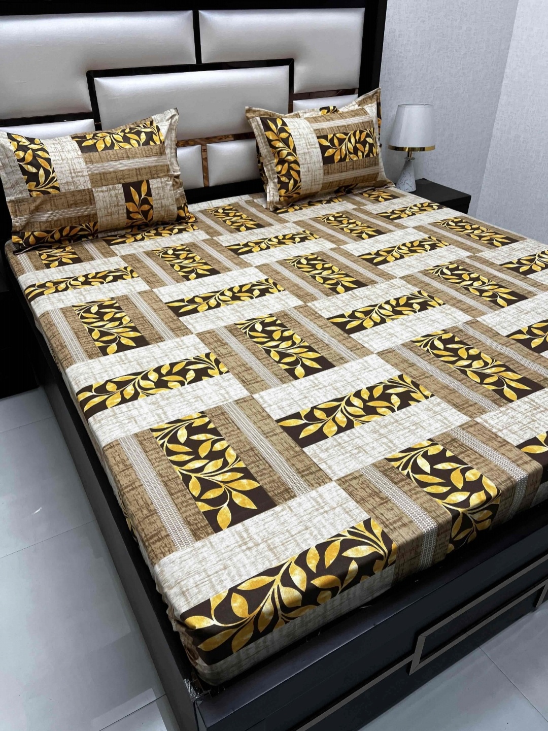 

Pure Decor Passion Brown & Yellow Floral 300 TC Queen Bedsheet with 2 Pillow Covers