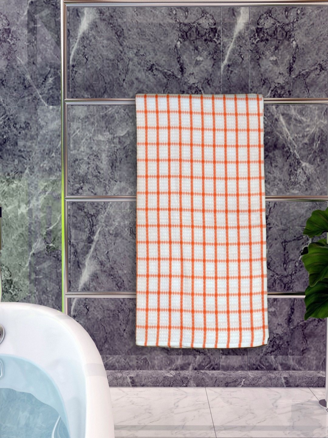 

Aura Orange & White Checked Cotton 250 GSM Bath Towel