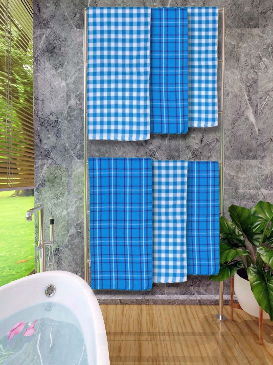 

Aura Blue & White 6 Pieces Printed Cotton 250 GSM Bath Towel