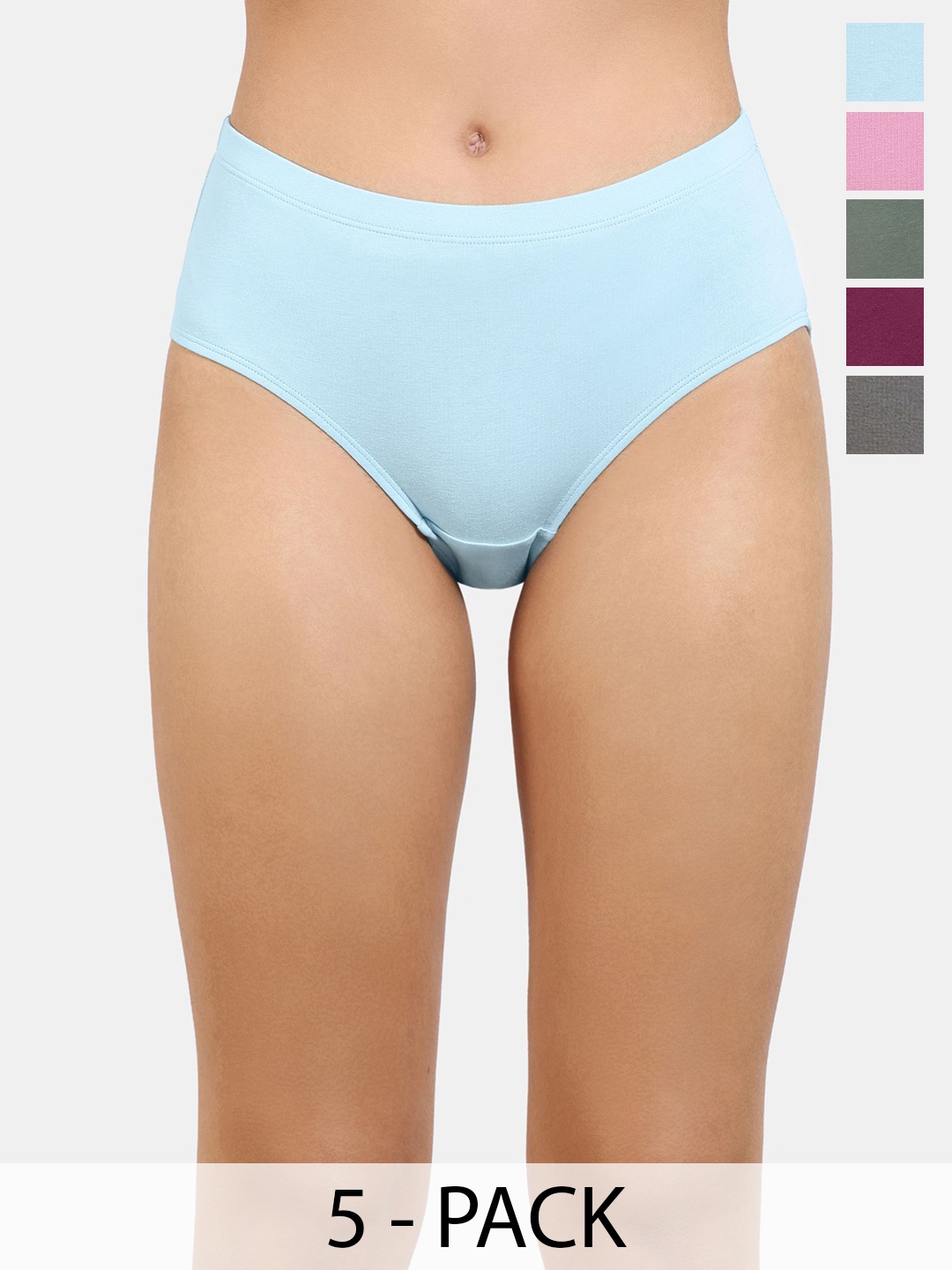 

Zivame Pack Of 5 Anti-Microbial Mid-Rise Hipster Briefs, Blue