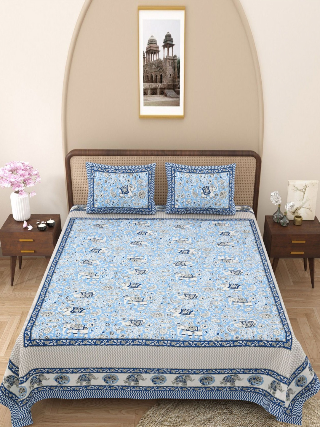 

Urban Jaipur Blue & White Printed 200TC Cotton Queen Bedsheet with 2 Pillow Covers