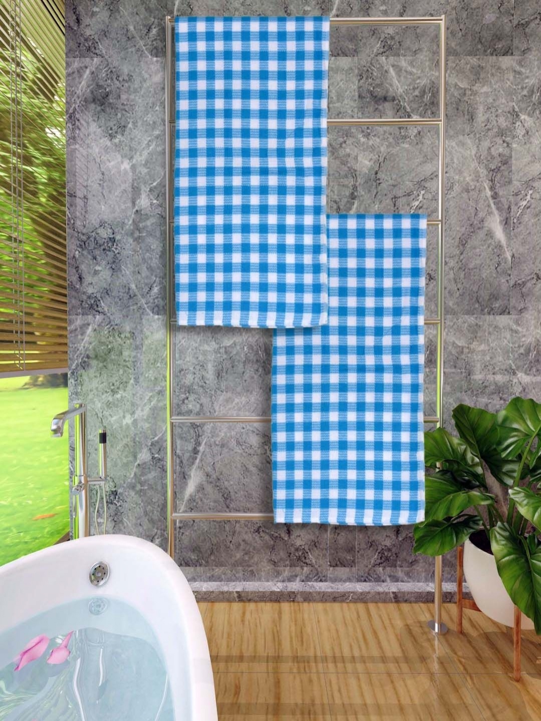 

Aura Blue & White 2 Pieces Printed Cotton 250 GSM Bath Towel