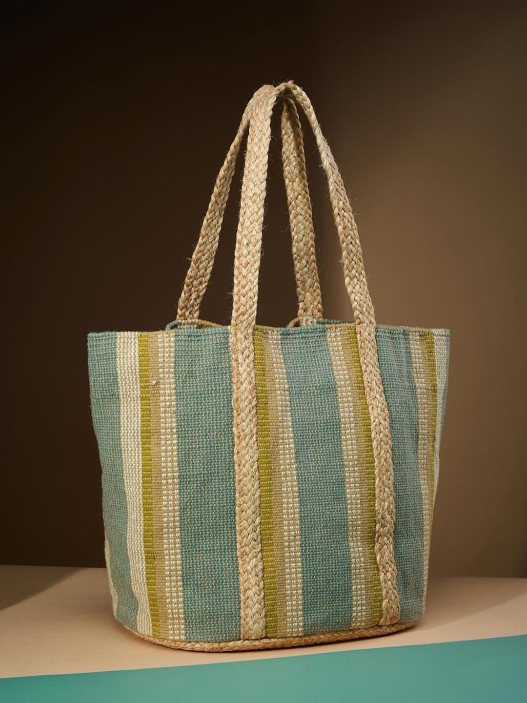 

Fabindia Shopper Tote Bag with Tasselled, Green