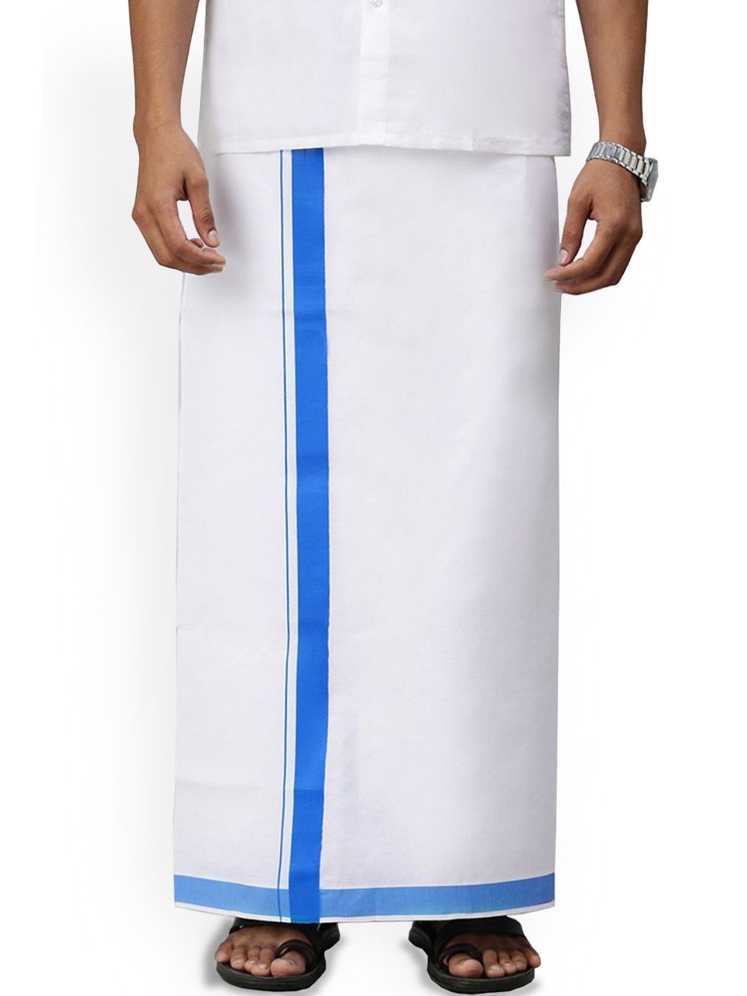 

RAMRAJ Men Solid Dhoti With Fancy Border, White