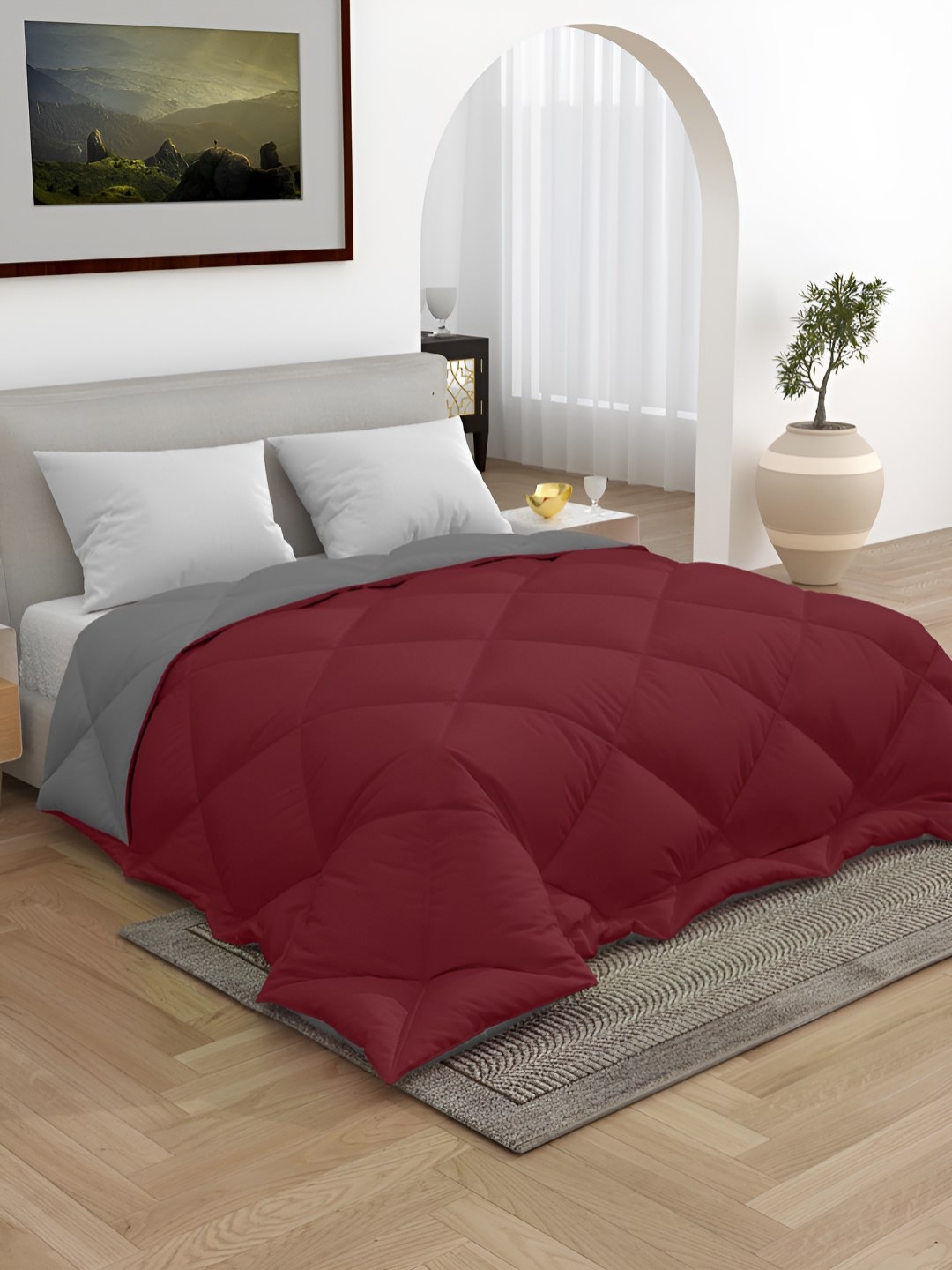 

tundwal's Maroon & Grey Heavy Winter Single Bed Comforter