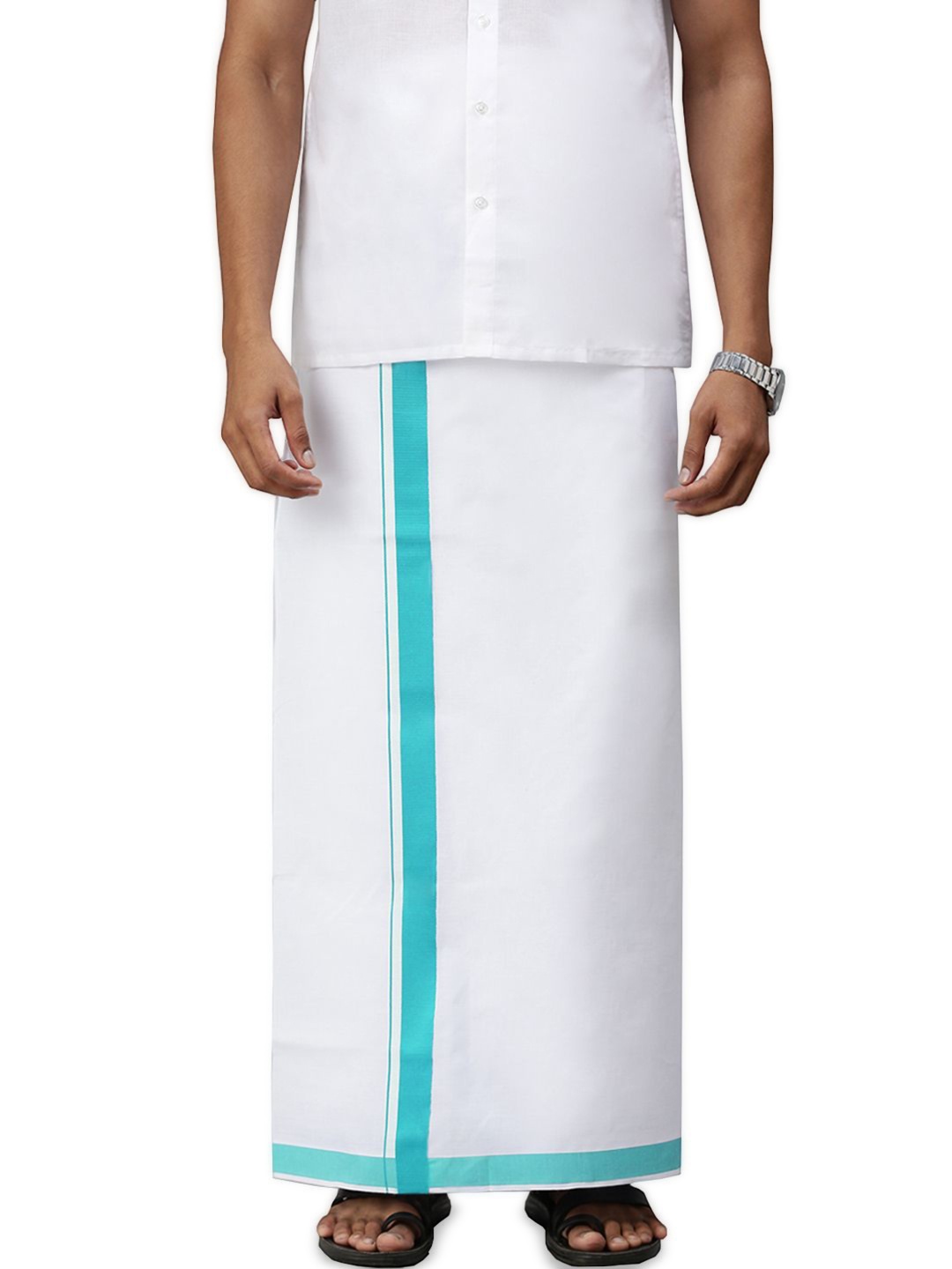 

RAMRAJ Men Solid Dhoti With Fancy Border, White