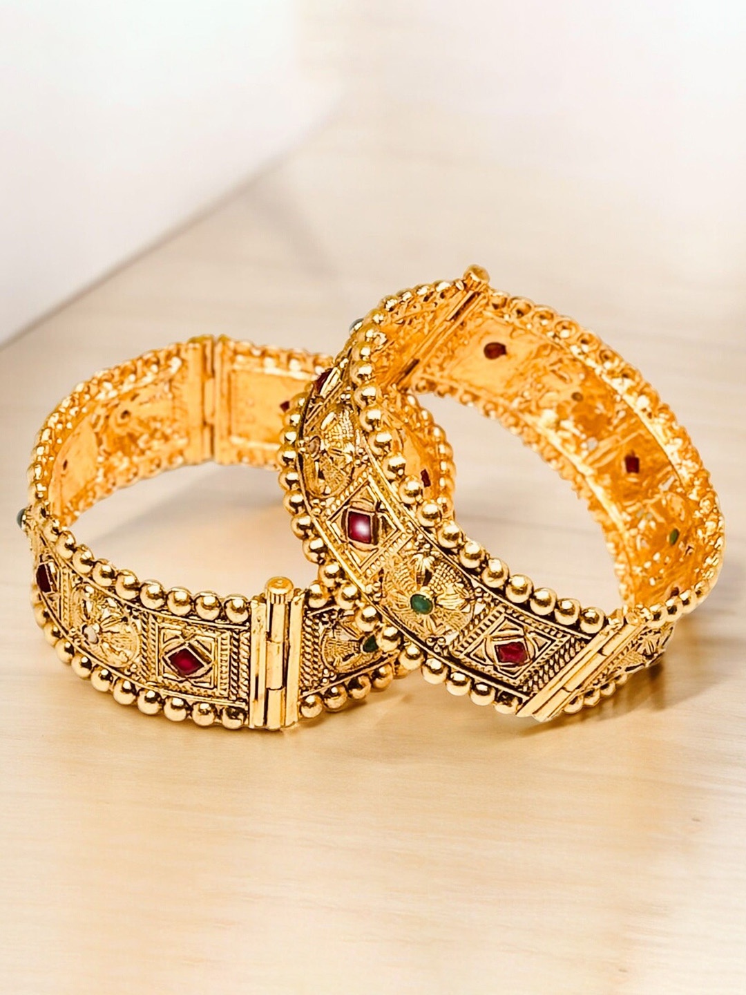 

The Pari Set Of 2 Gold Plated Stone Studded Bangles