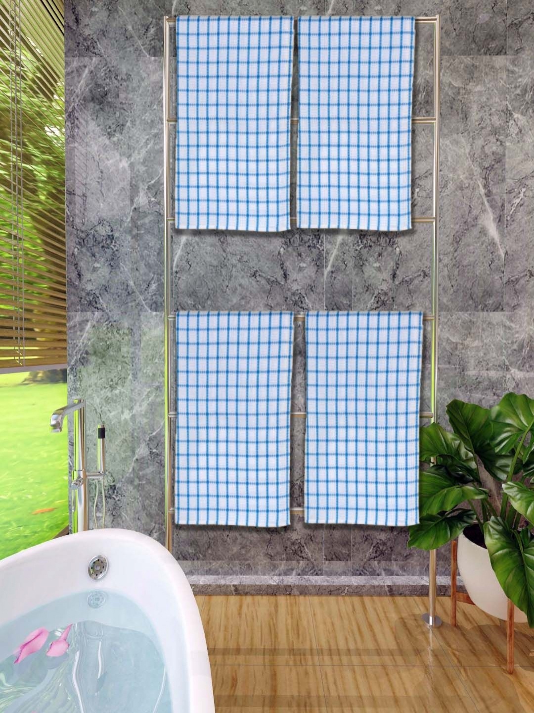 

Aura Blue & White 4 Pieces Printed Cotton 250 GSM Bath Towel