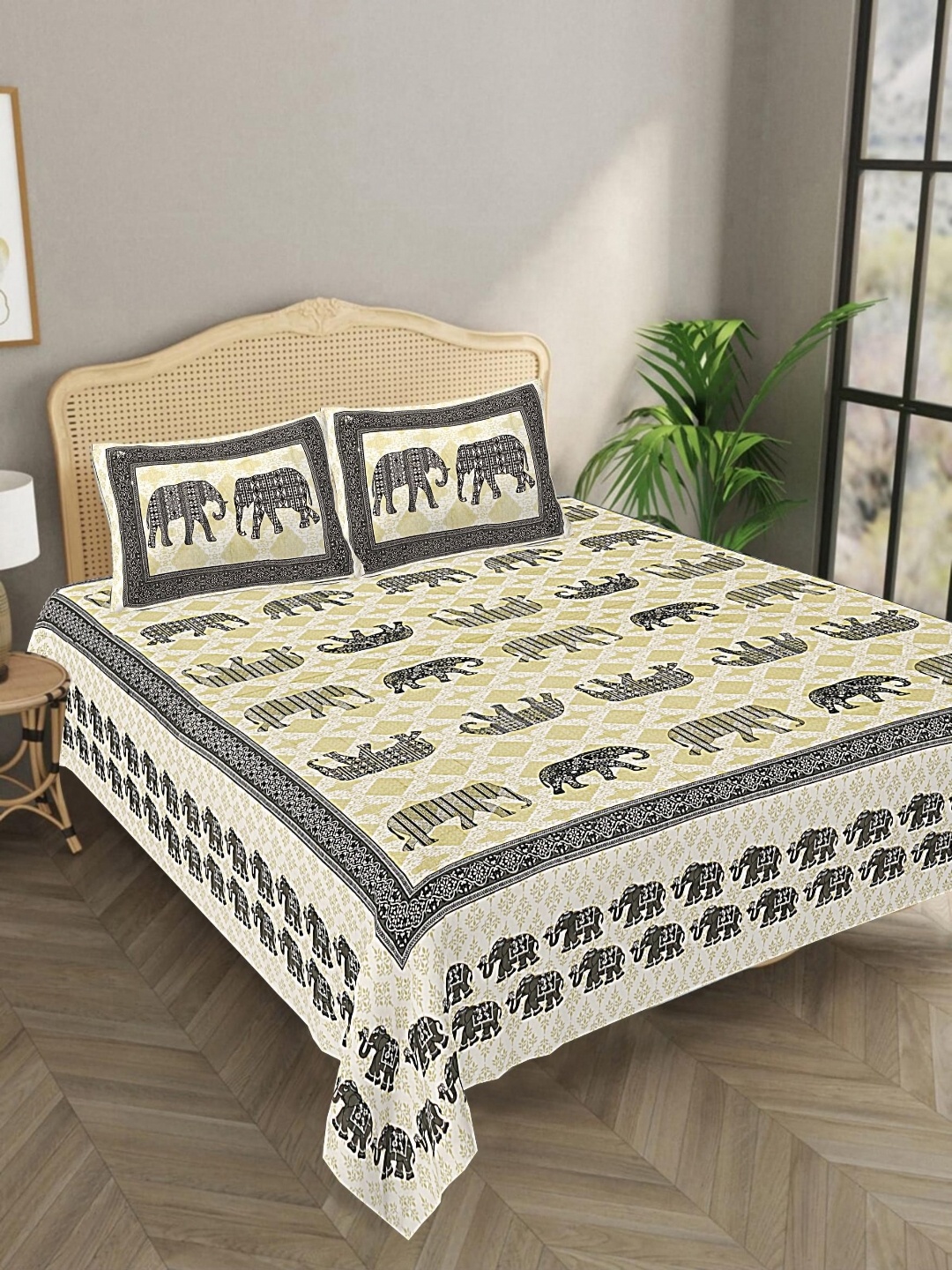 

Aura Grey & Blue Ethnic Motifs 144 TC Pure Cotton King Bedsheet With 2 Pillow Covers