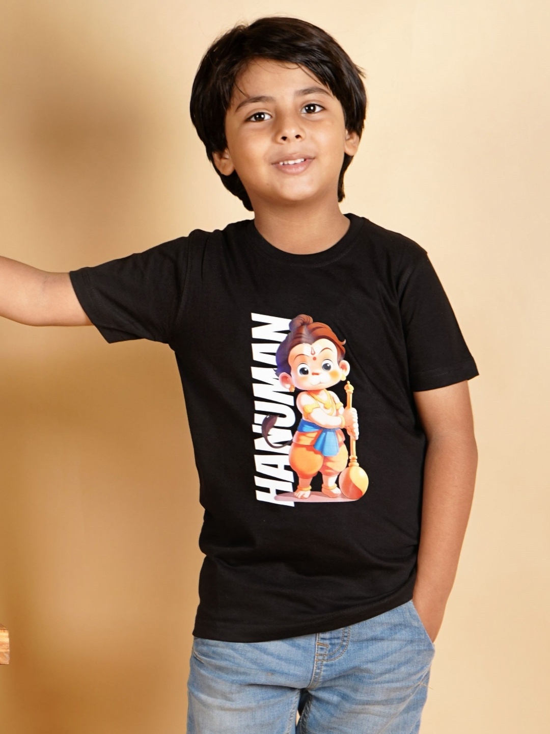 

PRABHUBHAKTI Unisex Kids Bio Finish Graphic Printed Round Neck Cotton T-Shirt, Black