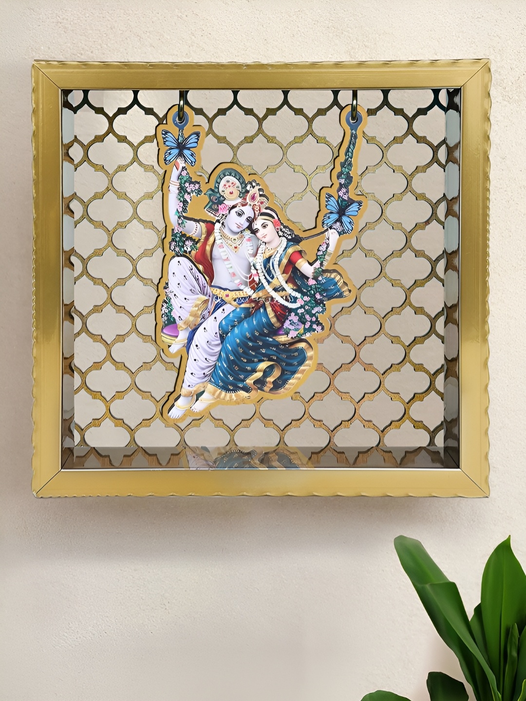 

Art Street Radhakrishan Wall Hanging Pooja Mandir, Gold